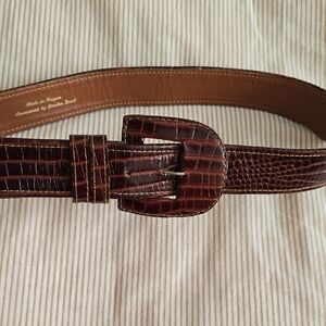 Vintage Handmade Brown Leather Crocodile Pattern Womens Belt